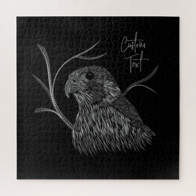 Puzzle Halcón peregrino en ramas de árbol con escritura a (Vertical)