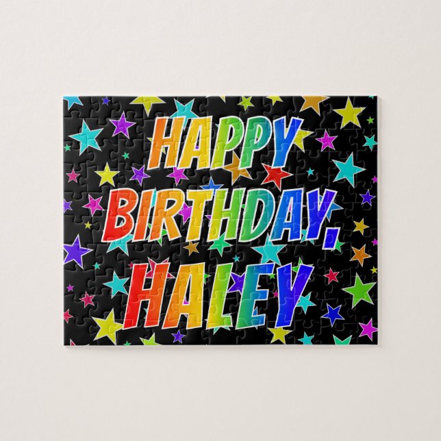 Puzzle "HALEY" Nombre, Diversión "FELIZ CUMPLEAÑOS" (Horizontal)