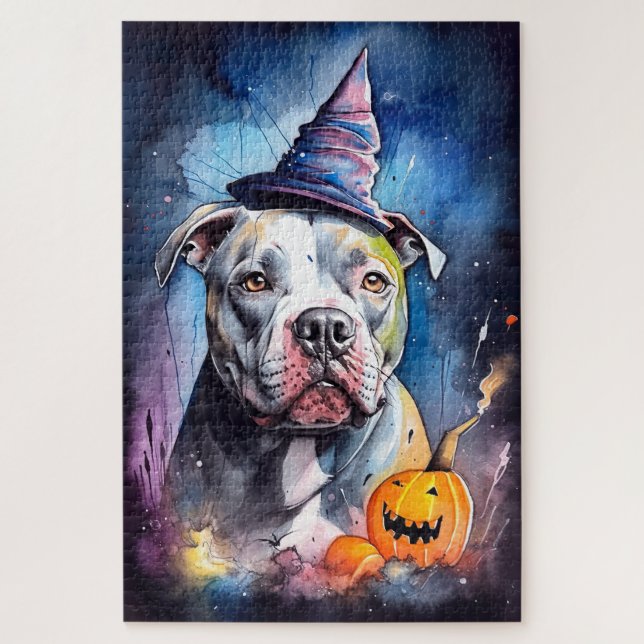 Puzzle Halloween American Staffordshire Con Calabazas (Vertical)
