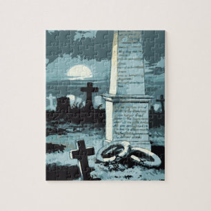 Puzzle Halloween antiguo, cementerio espeluznante con tum