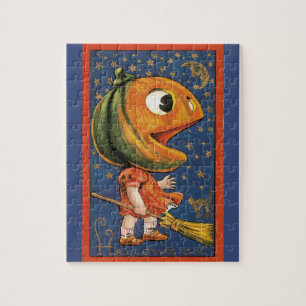 Puzzle Halloween antiguo, disfraz de cabeza de calabaza g