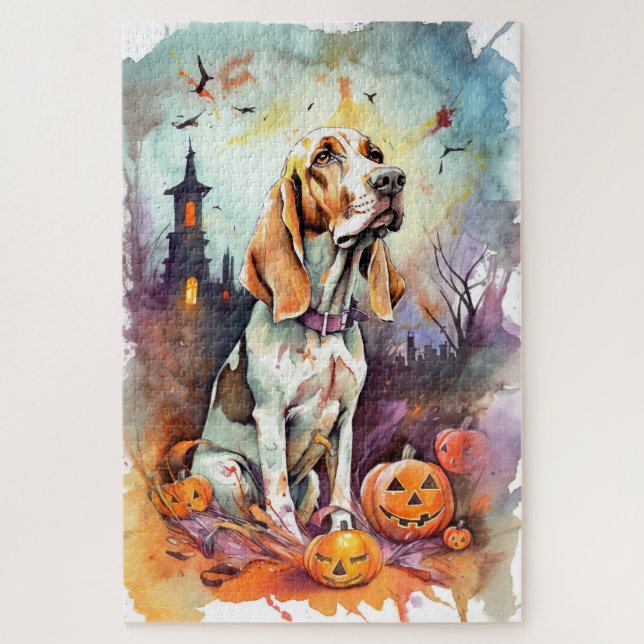 Puzzle Halloween Basset Hound Con Calabazas Asustadas (Vertical)