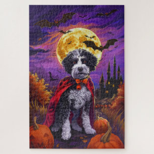 Puzzle Halloween Bernedoodle Perro Calabazas Espeluznante