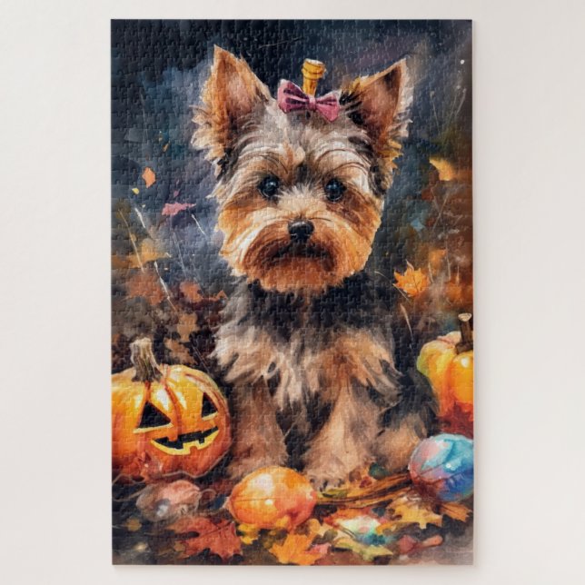 Puzzle Halloween Biewer Terrier Con Calabazas Temerosas (Vertical)