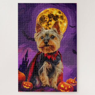 Puzzle Halloween Biewer Terrier Perro Calabazas Espeluzna