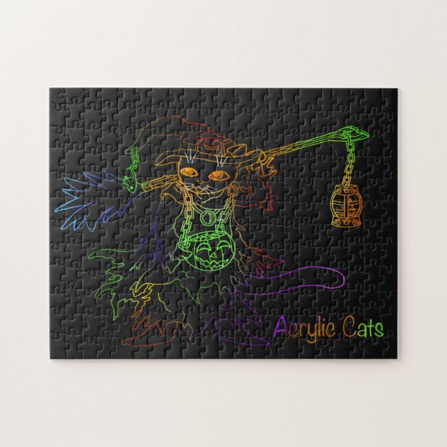Puzzle Halloween Black Cat Witch (Horizontal)