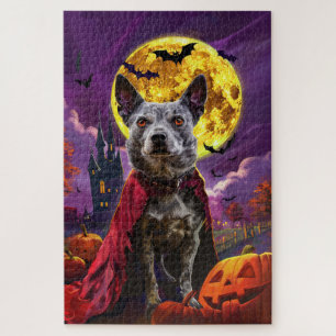 Puzzle Halloween Blue Heeler Dog Pumpkins Scary