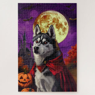 Puzzle Halloween Calabazas Siberianas Husky Vampis asusta