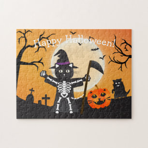Puzzle Halloween Cat Grim Reaper