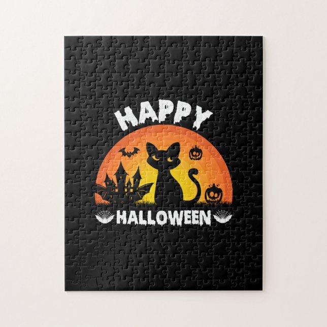 Puzzle Halloween Cat Happy Halloween Cumpleaños (Vertical)