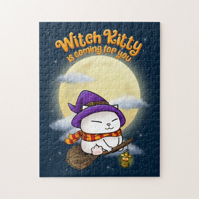 Puzzle Halloween Cat Witch Kitty (Vertical)
