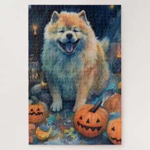 Puzzle Halloween Chow Chow Con Calabazas Asustadas