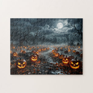 Puzzle Halloween con árboles espeluznantes y Jack O Lante