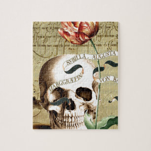 Puzzle Halloween con escritura floral Steampunk Skull