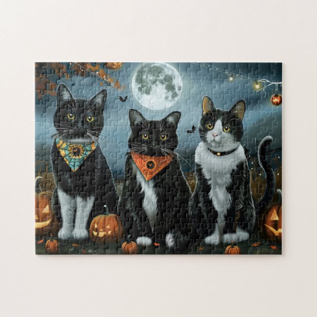 Puzzle Halloween con gatos de Tuxedo (Horizontal)