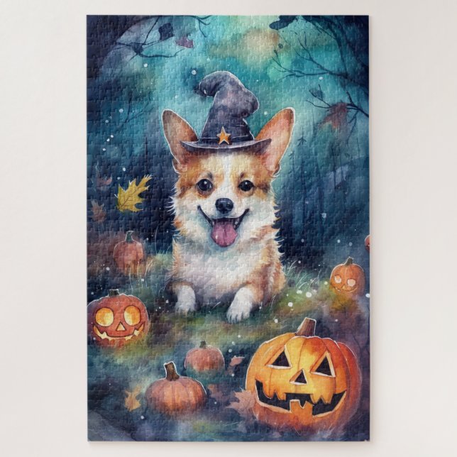 Puzzle Halloween Corgi con calabazas aterradoras (Vertical)