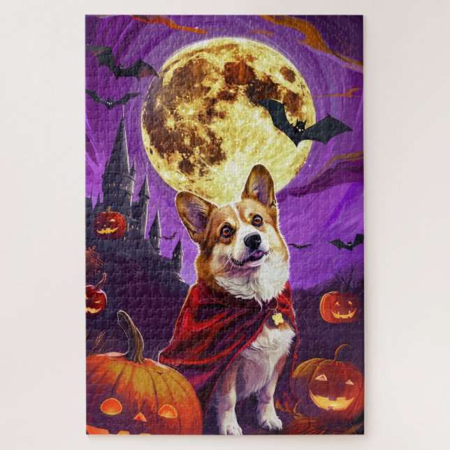 Puzzle Halloween Corgi Vampis Pumpkins Scary (Vertical)