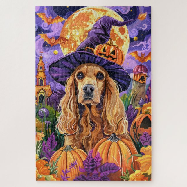 Puzzle Halloween de Brujas de Cocker Spaniel Dog Hallowee (Vertical)