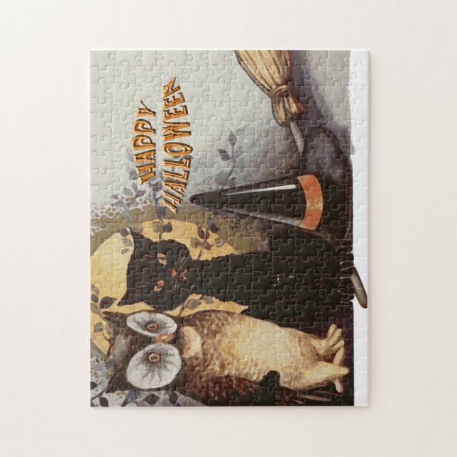 Puzzle Halloween de búho y gatos (Vertical)