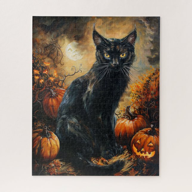 Puzzle Halloween de Gato Negro espeluznante (Vertical)