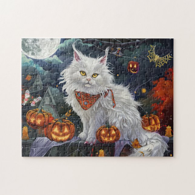 Puzzle Halloween de gatos angora turca espeluznante (Horizontal)