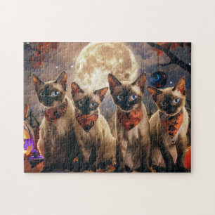 Puzzle Halloween de gatos siameses espeluznante