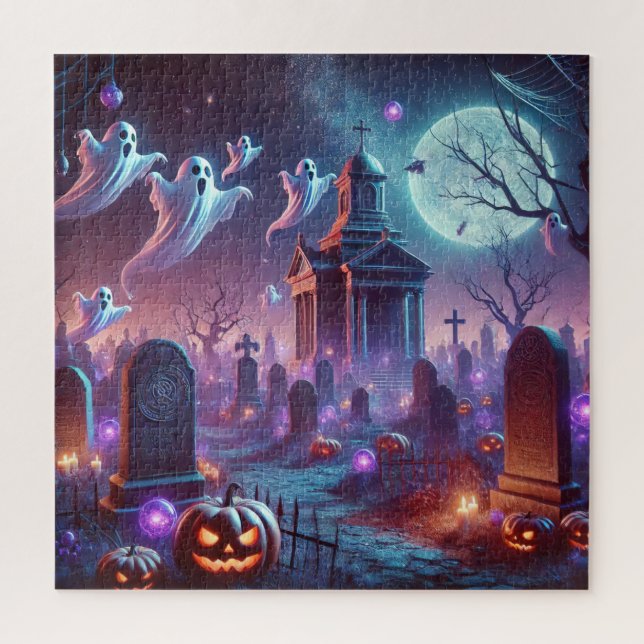 Puzzle Halloween de la vigilia con la luna (Vertical)