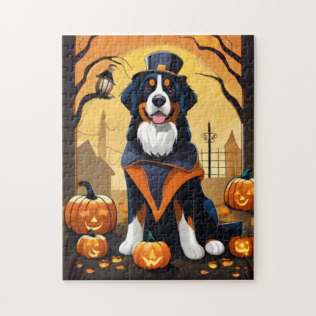 Puzzle Halloween de Perro de Montaña de Bernese (Vertical)