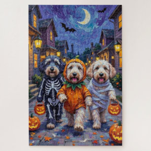 Puzzle Halloween de perros pastores ingleses viejos trick