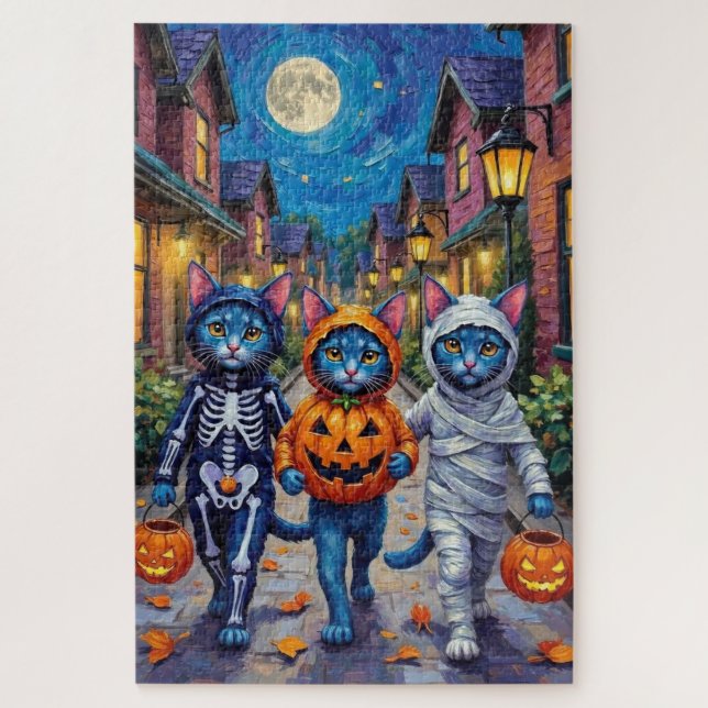 Puzzle Halloween de truco o tratamiento de gatos azules o (Vertical)