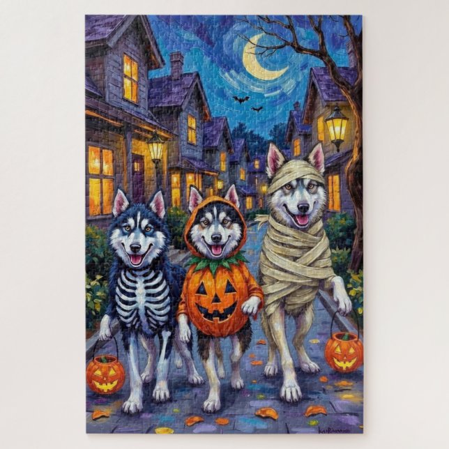 Puzzle Halloween de truco o tratamiento de perros en Mala (Vertical)