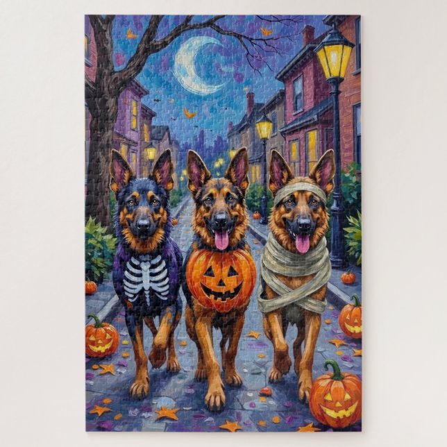 Puzzle Halloween de truco o tratamiento de perros pastore (Vertical)