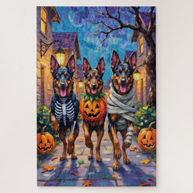 Puzzle Halloween de truco o tratamiento de perros pastore (Vertical)