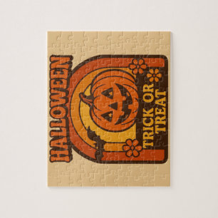 Puzzle Halloween de truco o truco vintage de los años 70