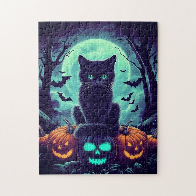 Puzzle Halloween del gato negro (Vertical)
