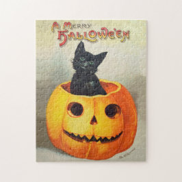 Puzzle Halloween del gato negro del Ilustracion antiguo E