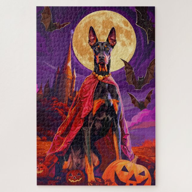 Puzzle Halloween Doberman Vampis Pumpkins Scary (Vertical)