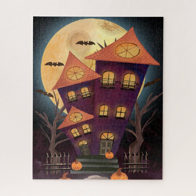 Puzzle Halloween en la casa espumosa de la luna morada (Vertical)