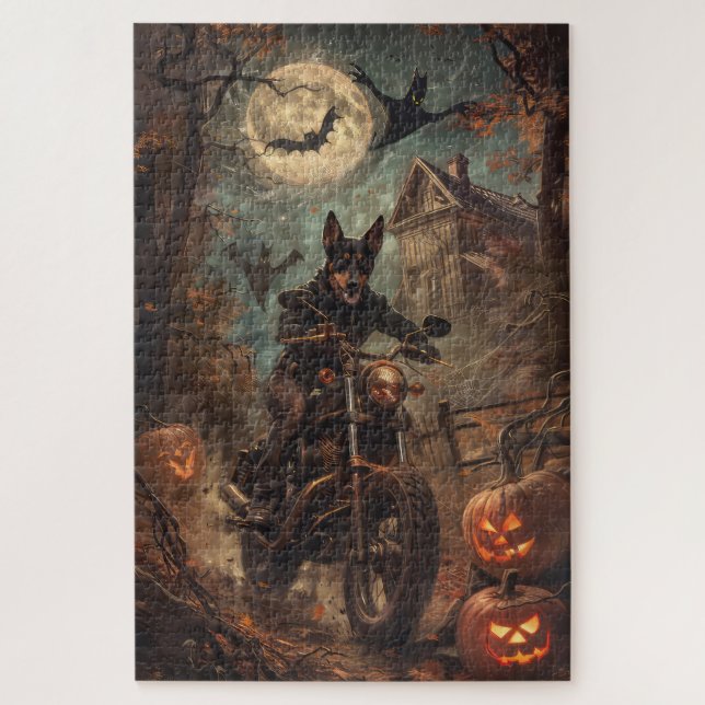 Puzzle Halloween en la motocicleta Kelpie australiana (Vertical)