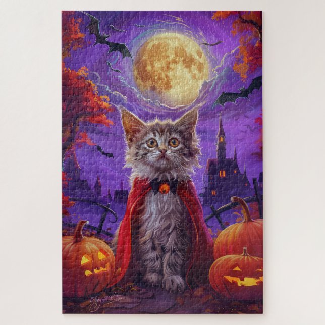 Puzzle Halloween Gato angora turco de Halloween Calabaza  (Vertical)