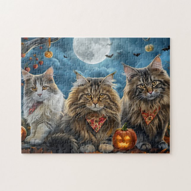 Puzzle Halloween gato siberiano espeluznante (Horizontal)