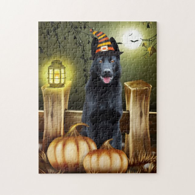 Puzzle Halloween, Gorra de brujas de pastores alemanes ne (Vertical)
