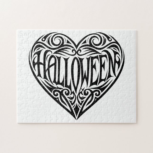 Puzzle Halloween Heart, Black Heart, Holiday (Horizontal)