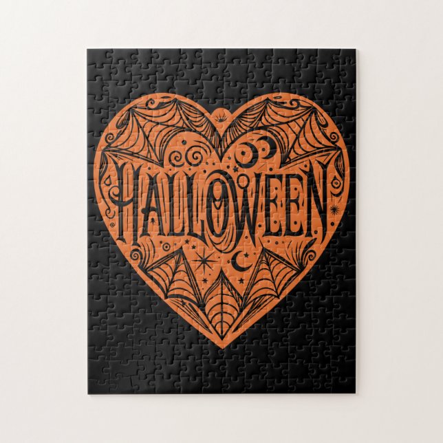 Puzzle Halloween Heart, Orange Heart Shape, Holiday (Vertical)