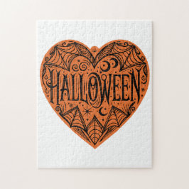 Puzzle Halloween Heart, Orange Heart Shape, Holiday