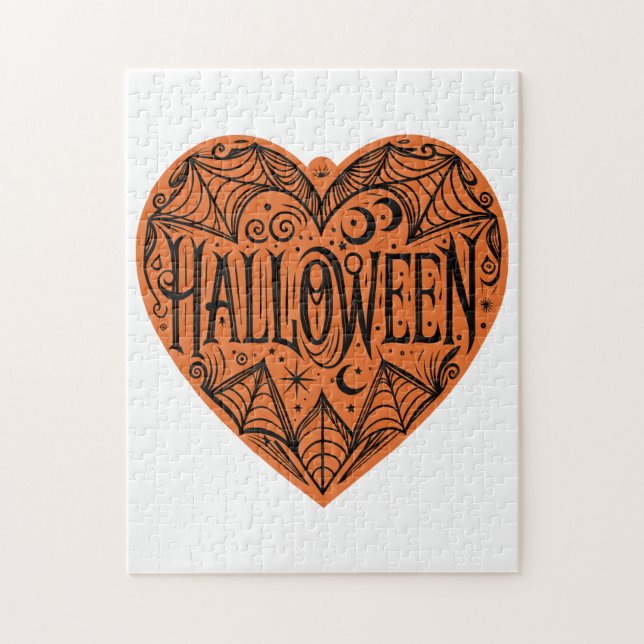 Puzzle Halloween Heart, Orange Heart Shape, Holiday (Vertical)