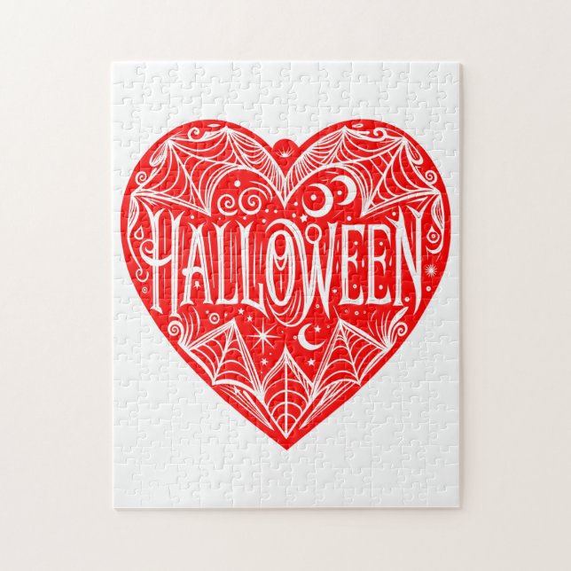 Puzzle Halloween Heart, Red Heart Shape, Holiday (Vertical)