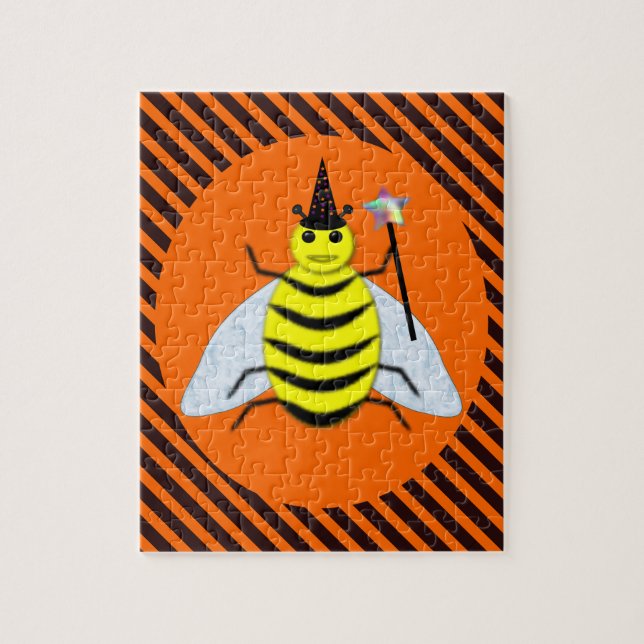 Puzzle Halloween Magic Bee Witch Naranja y Black Stripes (Vertical)