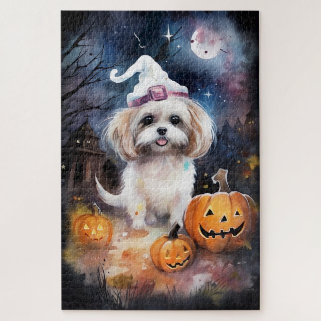 Puzzle Halloween Malti Tzu con calabazas aterradoras (Vertical)