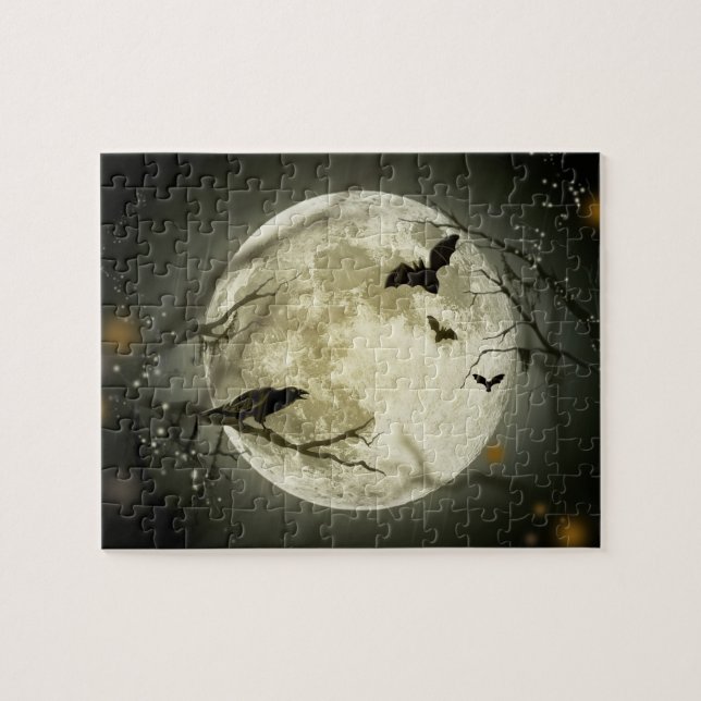 Puzzle Halloween Moon Spooky Crows (Horizontal)